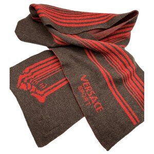 Gray Versace Sport Ski Merino Wool Medusa Scarf Men Logo